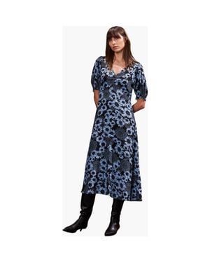 Ro&zo Daisy Print Ruched Front Dress - Blue