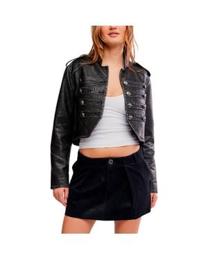 Free People Riverfront Crop Faux Leather Jacket - Black