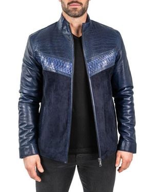 Maceoo Pythonshield Snakeskin Embossed Leather Jacket - Blue