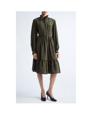 Burberry Colette Floral Tie Neck Long Sleeve Tiered Silk Dress - Black