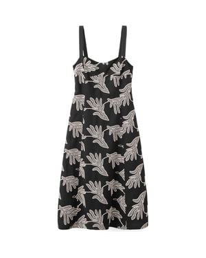 Mango Embroidered A-Line Midi Dress - Black