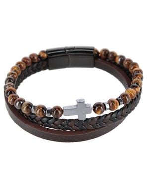 Trafalgar The Sovereign Cross Tri-Stranded Leather Bracelet - Brown