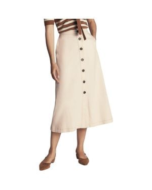 Boden Button Front Denim Midi Skirt - Natural