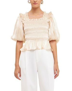 Endless Rose Sheen Smocked Blouse - White