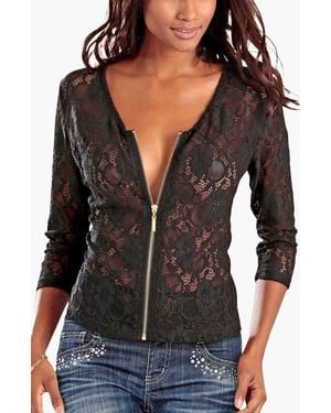 Lascana Floral Lace Zip Jacket - Black