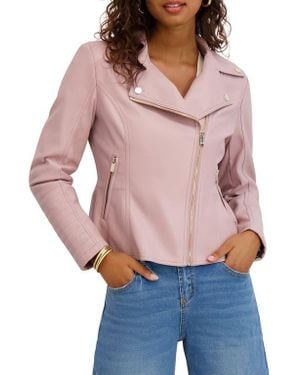 Kensie Peplum Back Faux Lether Moto Jacket - Red