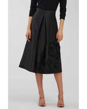 Kay Unger Logan Floral Appliqué Midi Skirt - Black