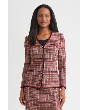 Misook Tailored Plaid Multi-Stitch Knit Jacket