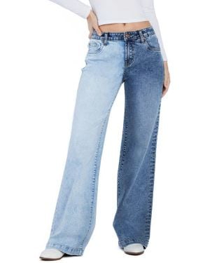 HINT OF BLU Two-Tone Mighty Wide Leg Jeans - Blue