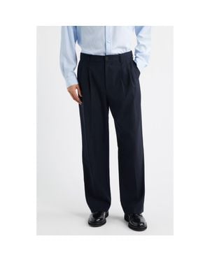 FRAME Pleated Wool Wide Leg Pants - Blue