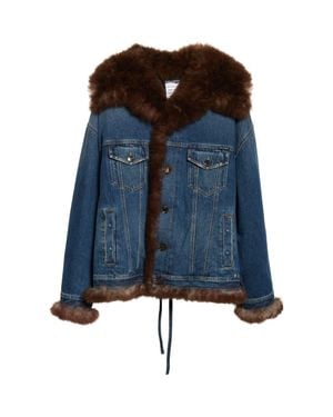 Dolce & Gabbana Genuine Shearling Trim Denim Trucker Jacket - Blue