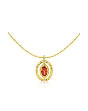 LA MENO Oval Birthstone Pendant Necklace - Metallic