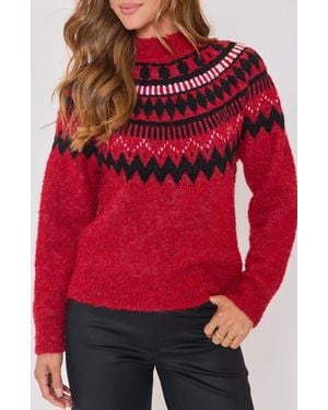 Vici Collection Aprés Ski Fair Isle Mock Neck Sweater - Red