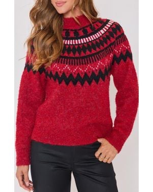 Vici Collection Aprés Ski Fair Isle Mock Neck Sweater - Red