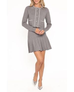 Petal & Pup Lumi Embellished Cardigan & Pleated Miniskirt Set - Gray