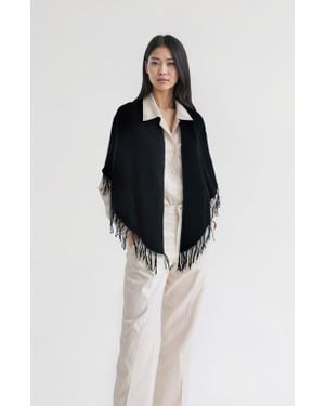 Portolano Cashmere Shawl With Leather Fringes - Blue