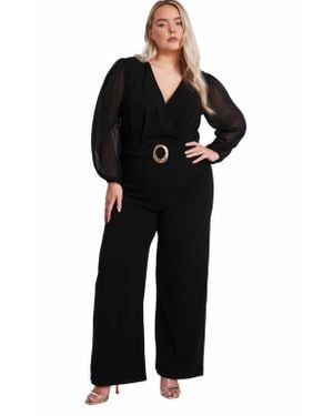 Quiz Plus Size Chiffon Wrap Buckle Jumpsuit - Black