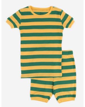 Leveret Kids Cotton Two-Piece Short Pajamas, Stripes & Solids - Yellow