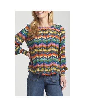 Apny Printed Smocked Cuff Top - Multicolor