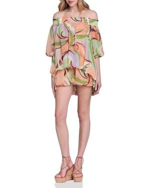 Avec Les Filles Print Off The Shoulder High-Low Romper - Multicolor