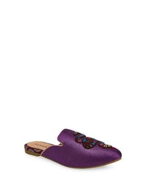 Fuchsia Embroidered Serpent Pointed Toe Mule - Purple