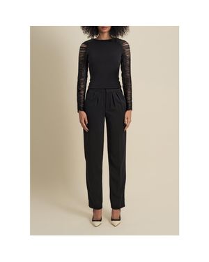 Contessa Mills Medusa Fringe Loose-Fit Double-Pleat Stretch Crepe Pants - Black