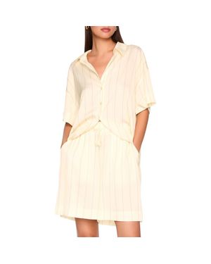 Susana Monaco Oversize Stripe Button-Up Shirt - Natural