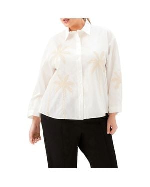 Karen Kane Embroidered Palm Tree Cotton Button-Up Shirt - White