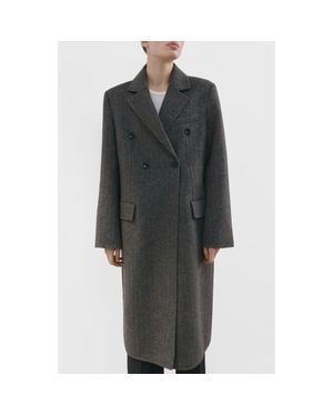 Mango Double Breasted Wool Blend Coat - Black