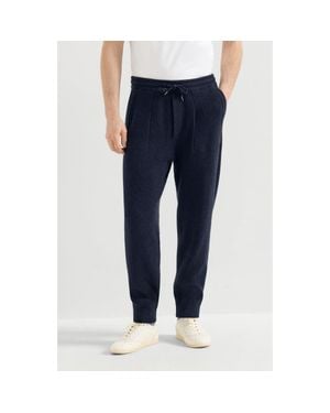 Brunello Cucinelli Cashmere English Rib Knit Sweatpants - Blue