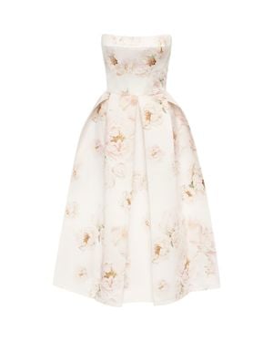 Millà Strapless Midi Corset Dress With A Floral Print - Natural