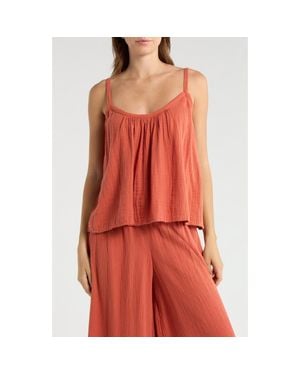 Elan Tie Strap Cotton Gauze Cover-Up Top - Red