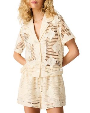 Steve Madden Sandra Fish Sheer Lace Camp Shirt - Natural