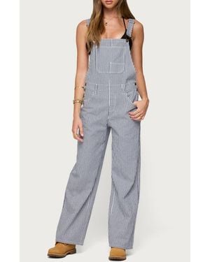 Edikted Tamsin Stripe Denim Overalls - Blue