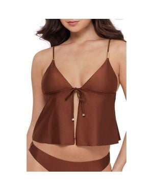 Steve Madden Tie Front Crop Tankini Top - Brown