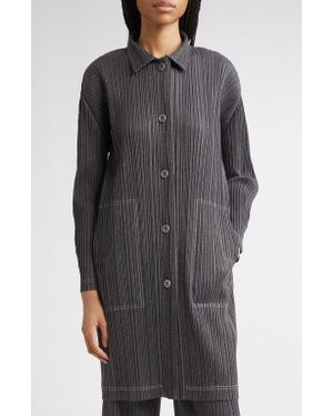 Pleats Please Issey Miyake Trompe L'Oeil Pleated Shirt Jacket - Gray