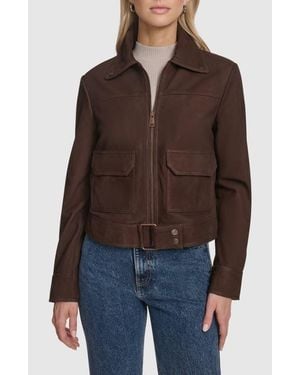 Andrew Marc Luneta Suede Trucker Jacket - Brown