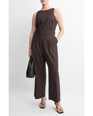 Mango Polka Dot Sleeveless Wide Leg Jumpsuit - Brown