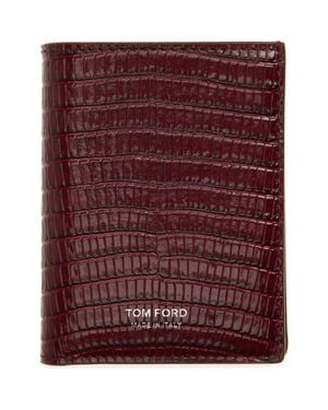 Tom Ford Lizard Embossed T-Line Folding Card Holder - Purple