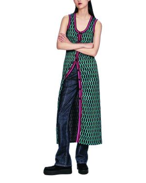 Anna Sui Glitter Geo Jacquard Long Vest - Blue