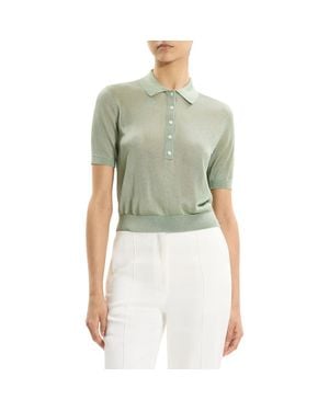 Theory Lustrous Knit Polo Top - Green
