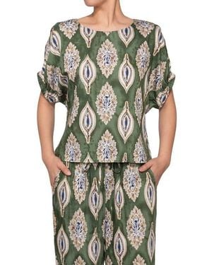 MELLODAY Floral Print Short Sleeve Top - Green