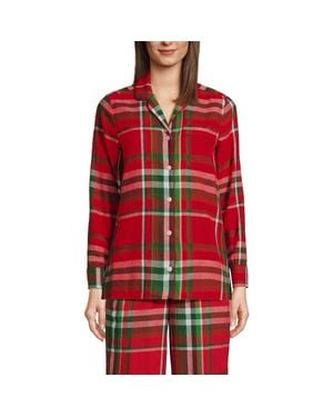 Lands' End Long Sleeve Print Flannel Pajama Top - Red
