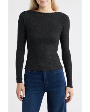 Madewell Sparkle Scoop Back Long Sleeve Top - Black