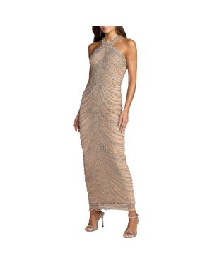 Mac Duggal Halter Neck Embellished Maxi Dress - Brown