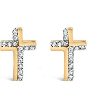 Haus of Brilliance 14K Plated .925 Sterling 1/10 Cttw Diamond Cross Stud Earring - Metallic