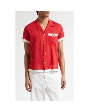 Bode Heart Deco Cotton Voile Camp Shirt - Red