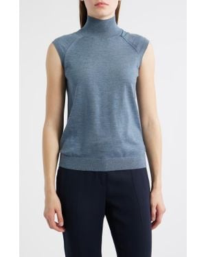 BOSS Fipini Turtleneck Sleeveless Virgin Wool Sweater - Blue