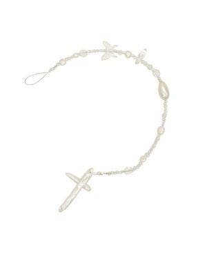 Velvet Luna Pearl Braid With Cross Charm - White
