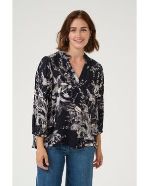 Kaffe Kaisa 3/4 Sleeves A-Line Fit Blouse - Black